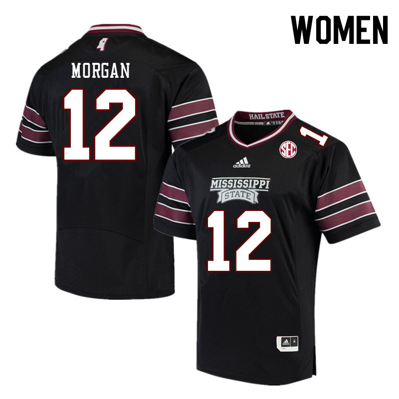 Women #12 Asher Morgan Mississippi State Bulldogs College Football Jerseys Stitched Sale-Black